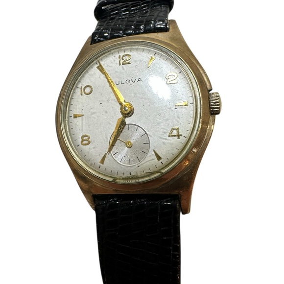 Bulova Gold Case with Black Strap Men's Watch